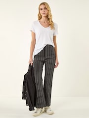 Roman Black Stripe Print Bootleg Trousers - Image 2 of 5