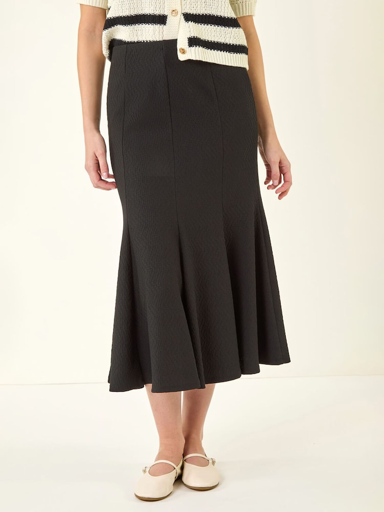 Roman Black Textured Panel Stretch Maxi Skirt - Image 5 of 5