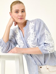 Roman Blue Lace Applique Stripe Shirt - Image 1 of 5