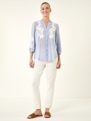 Roman Blue Lace Applique Stripe Shirt - Image 2 of 5