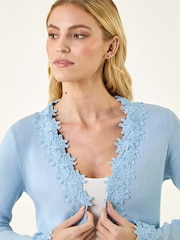 أزرق - سترة كارديغان محبوكة بتشذيب دانتيل من Roman - Image 1 of 5