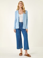 أزرق - سترة كارديغان محبوكة بتشذيب دانتيل من Roman - Image 2 of 5