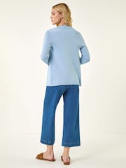 أزرق - سترة كارديغان محبوكة بتشذيب دانتيل من Roman - Image 3 of 5