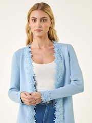 أزرق - سترة كارديغان محبوكة بتشذيب دانتيل من Roman - Image 4 of 5