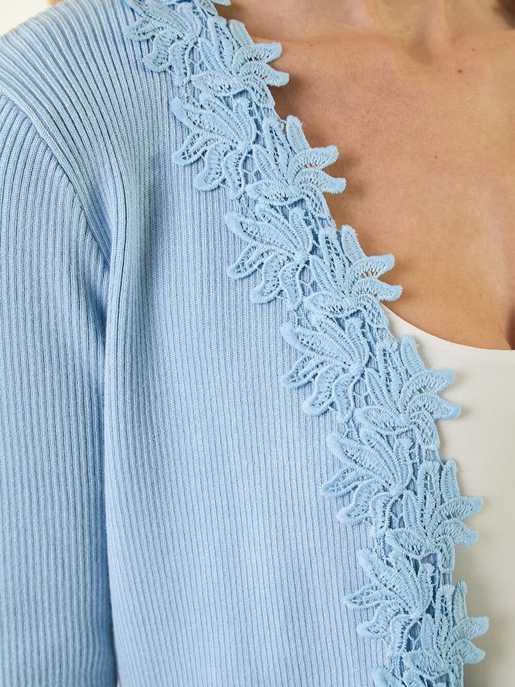 Roman Blue Lace Trim Knit Cardigan - Image 6 of 6