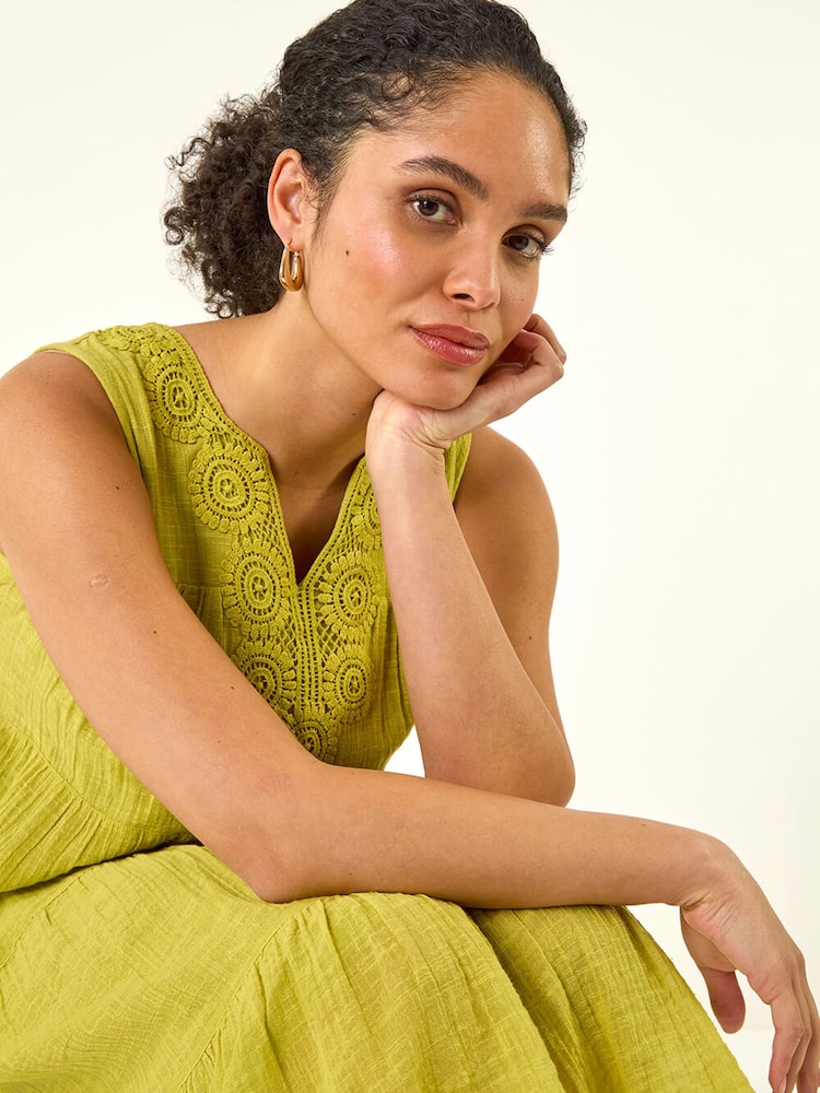 Roman Green Cotton Trim Detail Smock Dress - Image 1 of 5