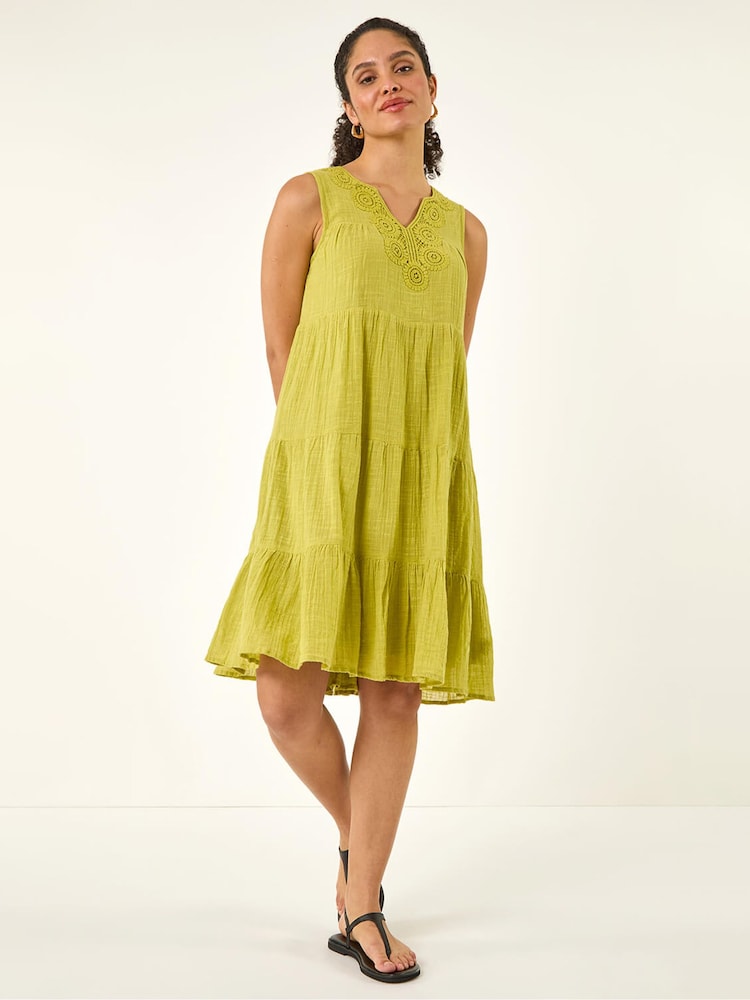 Roman Green Cotton Trim Detail Smock Dress - Image 2 of 5