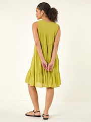 Roman Green Cotton Trim Detail Smock Dress - Image 3 of 5