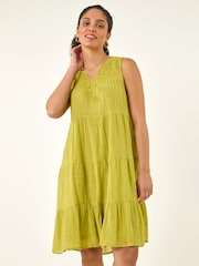 Roman Green Cotton Trim Detail Smock Dress - Image 4 of 5
