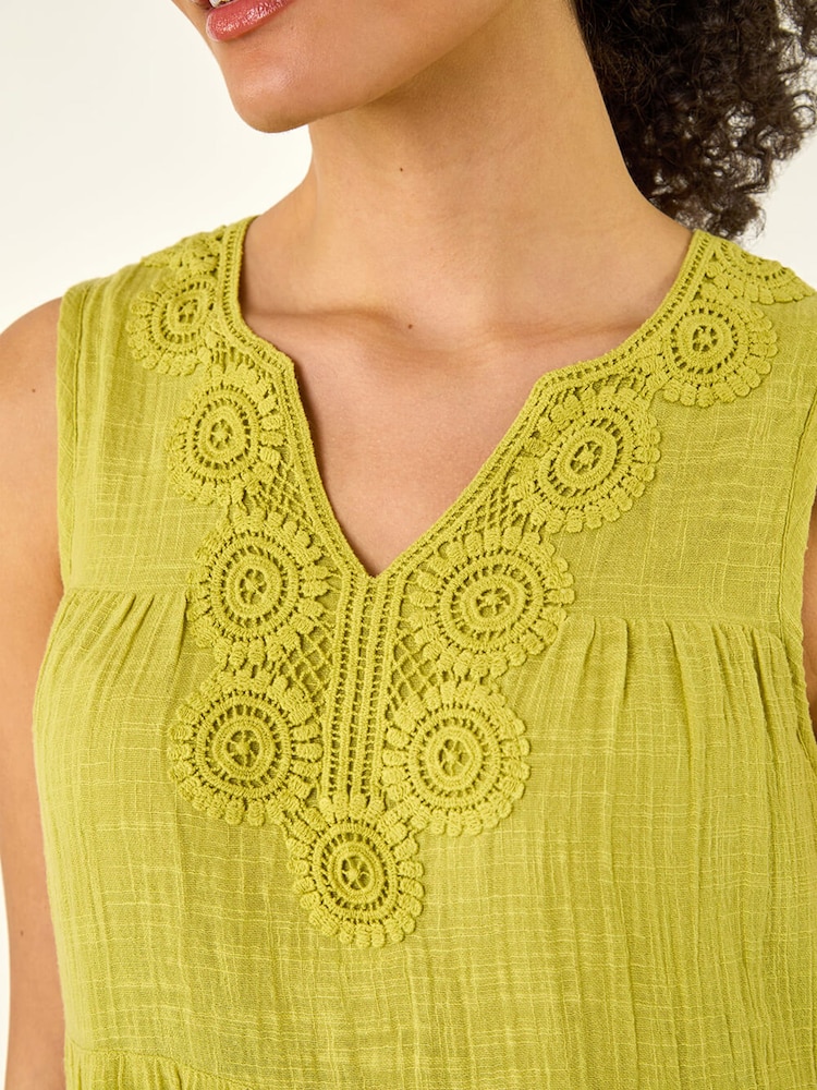Roman Green Cotton Trim Detail Smock Dress - Image 5 of 5