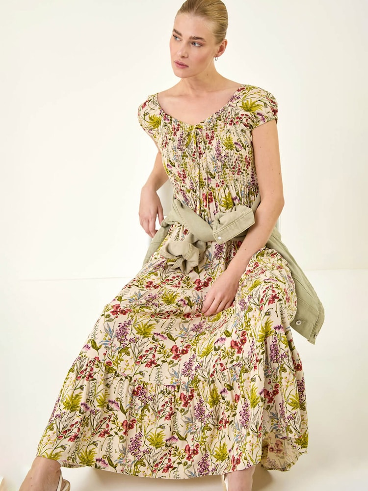 Roman Natural Floral Print Tiered Maxi Dress - Image 1 of 5