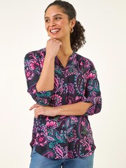 Roman Pink Paisley Print V-Neck Stretch Shirt - Image 1 of 5