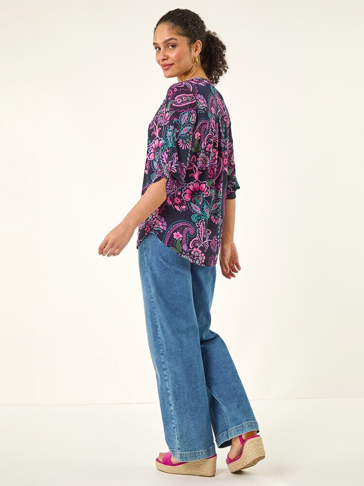 Roman Pink Paisley Print V-Neck Stretch Shirt - Image 2 of 5