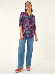 Roman Pink Paisley Print V-Neck Stretch Shirt - Image 3 of 5