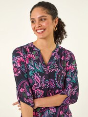 Roman Pink Paisley Print V-Neck Stretch Shirt - Image 4 of 5