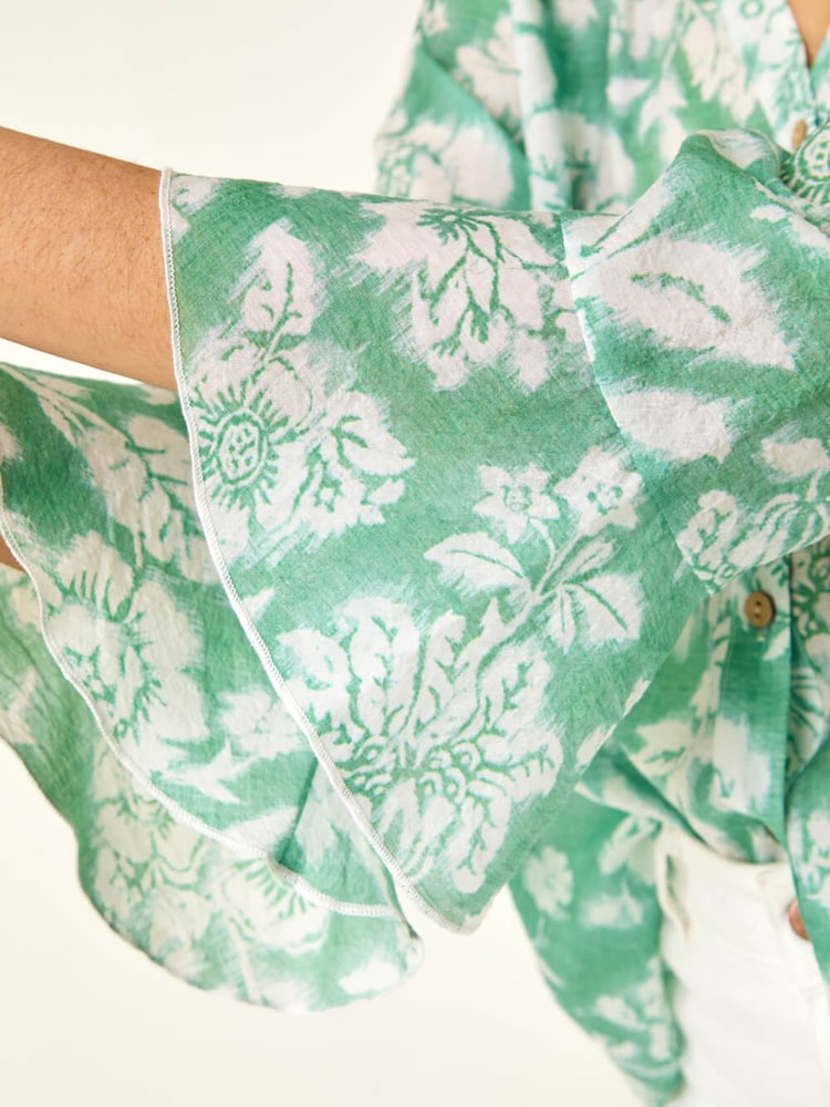 Roman Green Floral Print Flare Sleeve Blouse - Image 5 of 5 Roman Green Floral Print Flare Sleeve Blouse - Image 5 of 5