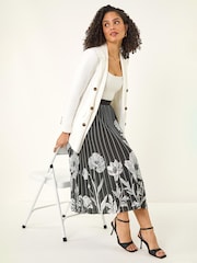 Roman Black Floral Print Pleated Midi Skirt - Image 1 of 5