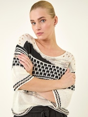 Roman Black Textured Abstract Knit Jumper - Image 1 of 5