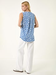 Roman Blue Floral Puff Print Vest Top - Image 3 of 5