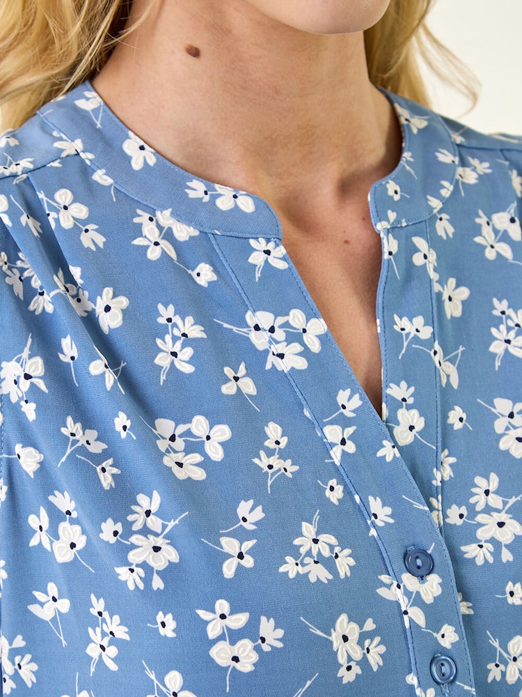 Roman Blue Floral Puff Print Vest Top - Image 5 of 5