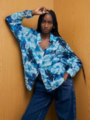 River Island Blue Long Sleeve Abstract Print Blouse - Image 1 of 4