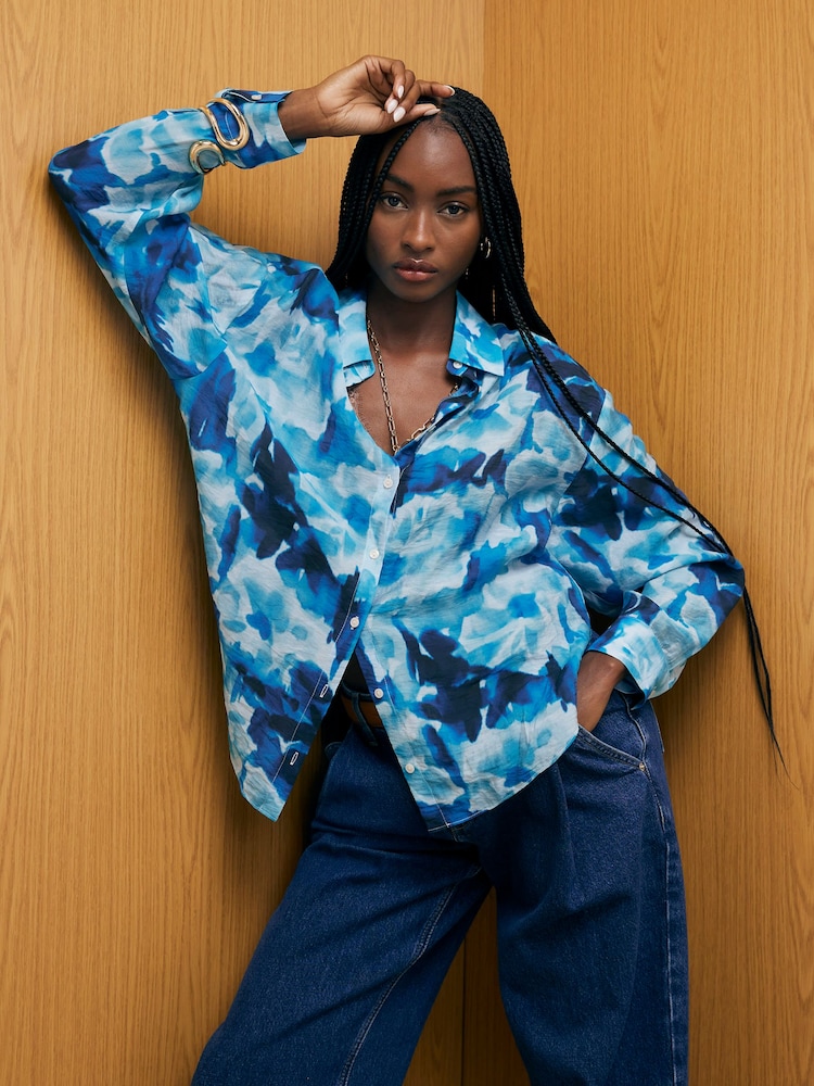 River Island Blue Long Sleeve Abstract Print Blouse - Image 1 of 4