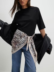 River Island Black Short Sleeve Scarf Detail T-Shirt - Image 1 of 4