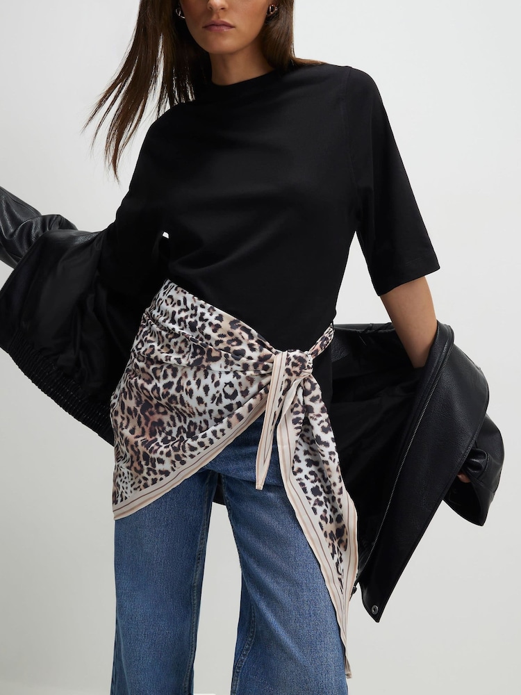 River Island Black Short Sleeve Scarf Detail T-Shirt - Image 1 of 4