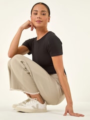 Roman Natural Petite Cotton Frayed Hem Trousers - Image 1 of 5