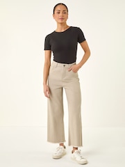 Roman Natural Petite Cotton Frayed Hem Trousers - Image 2 of 5