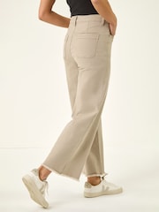 Roman Natural Petite Cotton Frayed Hem Trousers - Image 3 of 5