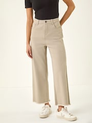 Roman Natural Petite Cotton Frayed Hem Trousers - Image 4 of 5