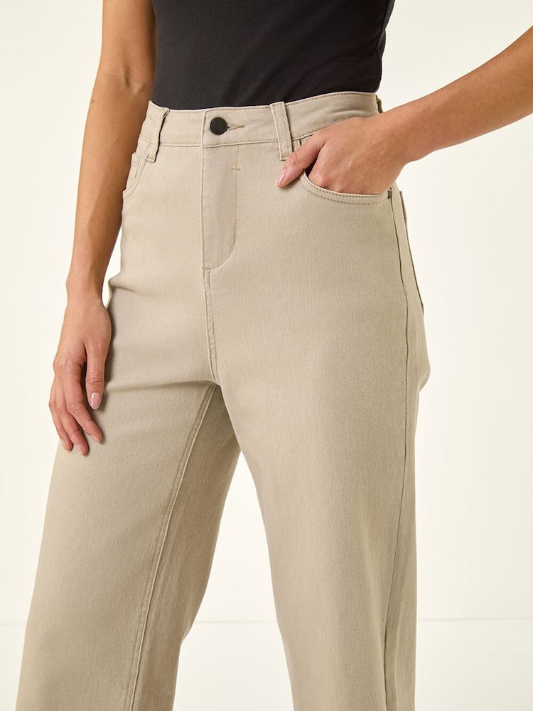 Roman Natural Petite Cotton Frayed Hem Trousers - Image 5 of 5