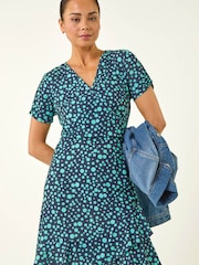 Roman Black Petite Spot Frill Hem Dress - Image 1 of 5