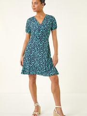 Roman Black Petite Spot Frill Hem Dress - Image 2 of 5