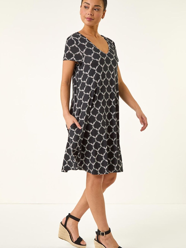 Roman Black Petite Abstract Pocket Swing Dress - Image 2 of 5