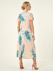 Roman White Petite Floral Side Ruched Midi Dress - Image 3 of 5