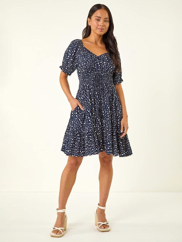 Roman Blue Petite Ditsy Spot Frill Dress - Image 2 of 5