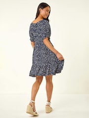 Roman Blue Petite Ditsy Spot Frill Dress - Image 3 of 5