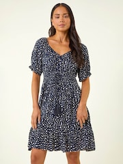 Roman Blue Petite Ditsy Spot Frill Dress - Image 4 of 5