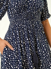 Roman Blue Petite Ditsy Spot Frill Dress - Image 5 of 5