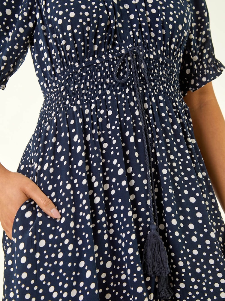 Roman Blue Petite Ditsy Spot Frill Dress - Image 5 of 5