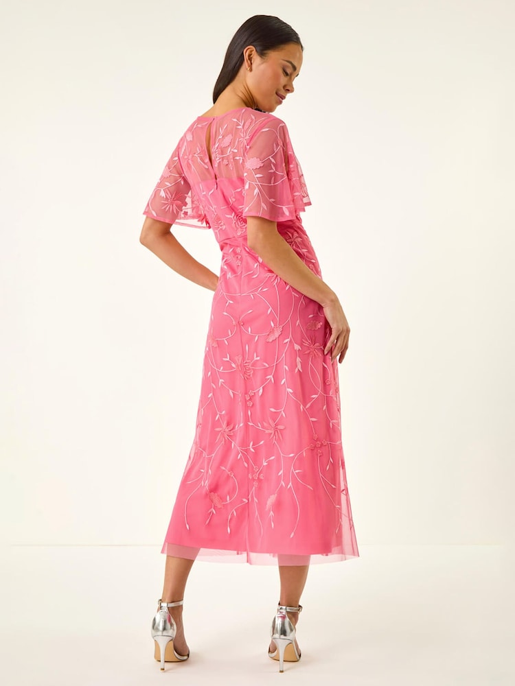 Roman Pink Petite Embroidered Mesh Midi Dress - Image 2 of 3