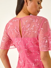 Roman Pink Petite Embroidered Mesh Midi Dress - Image 4 of 5