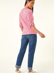 Roman Pink Petite Stripe V-Neck Button Top - Image 3 of 5