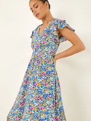 Roman Blue Petite Ditsy Floral Button Dress - Image 1 of 5