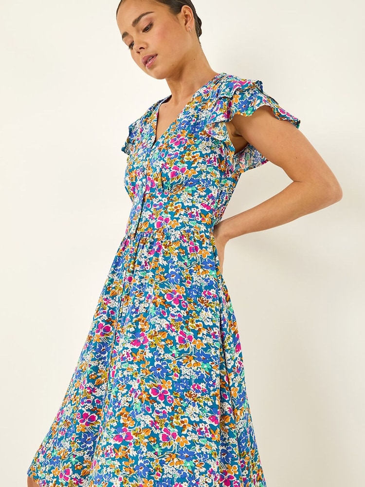 Roman Blue Petite Ditsy Floral Button Dress - Image 1 of 5
