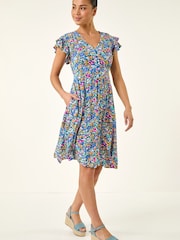Roman Blue Petite Ditsy Floral Button Dress - Image 2 of 5