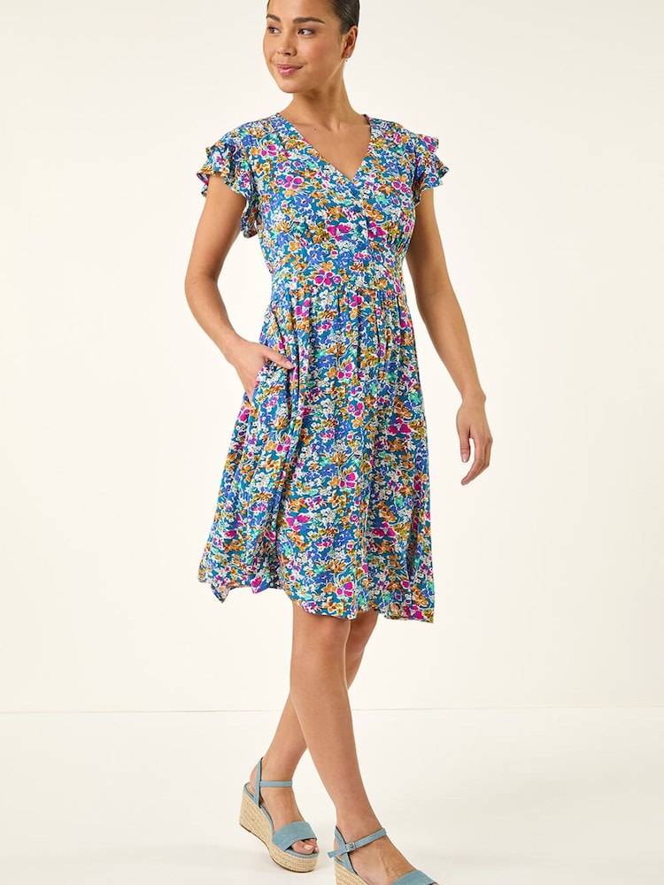 Roman Blue Petite Ditsy Floral Button Dress - Image 2 of 5