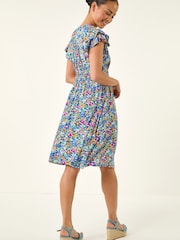 Roman Blue Petite Ditsy Floral Button Dress - Image 3 of 5